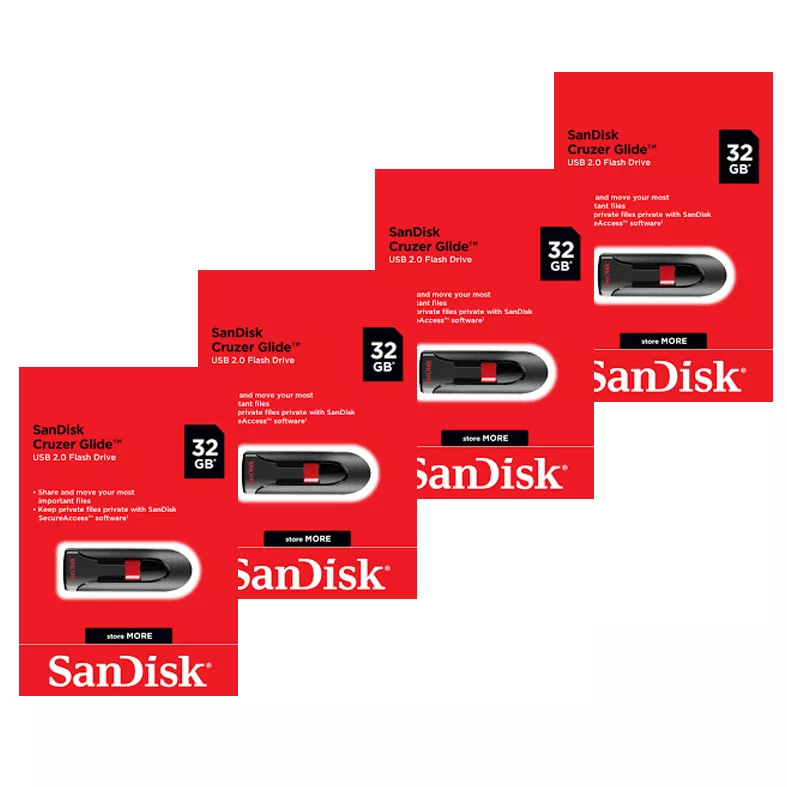 فلش مموری سن دیسک مدل CRUZER GLIDE CZ60 ظرفیت 32 گیگابایت بسته 4 عددی