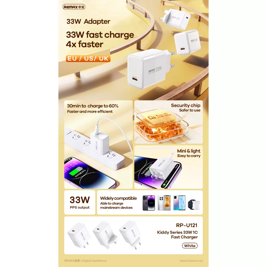 شارژر دیواری 33 وات ریمکس مدل Kiddy Series  Fast RP-U121