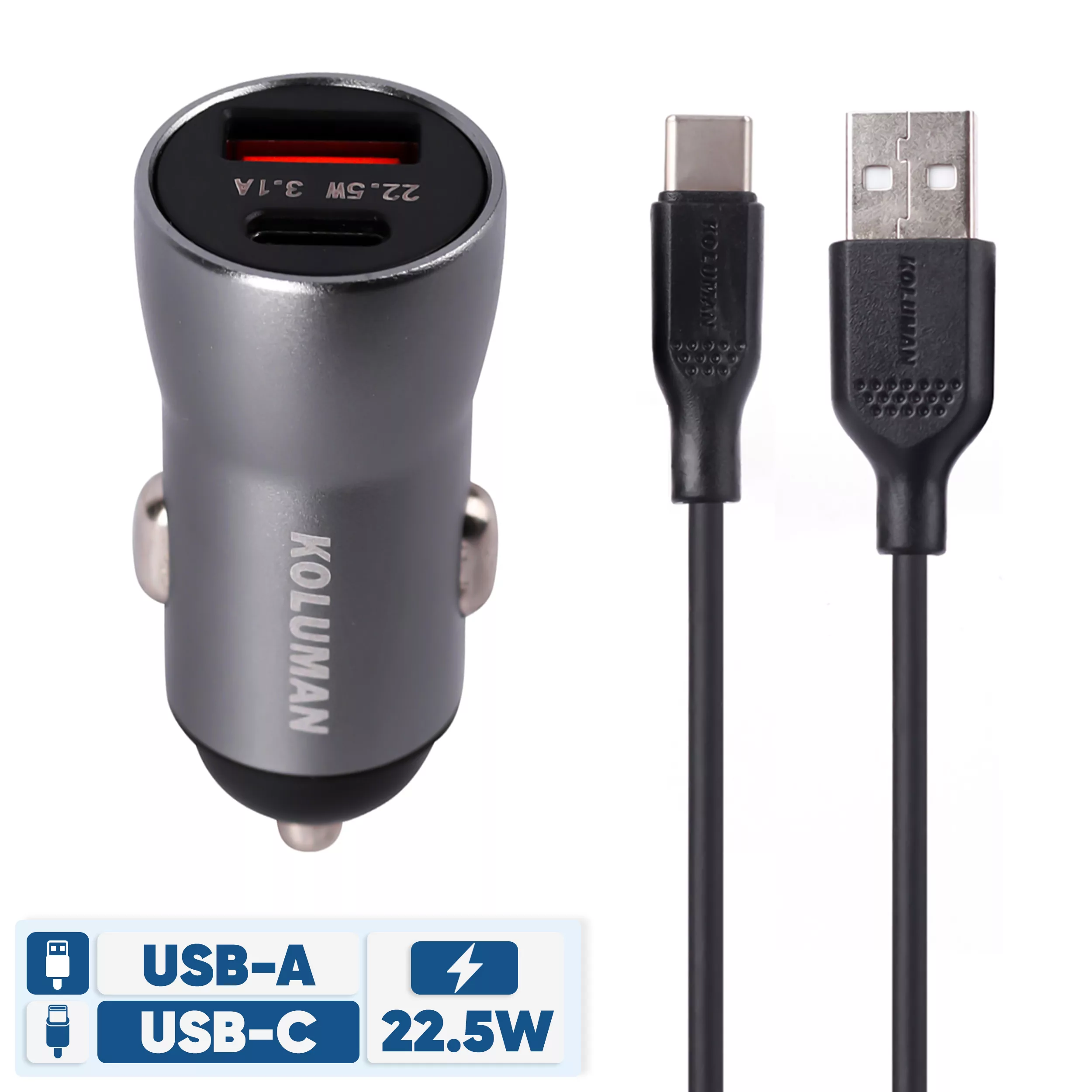 شارژر فندکی 22.5 وات کلومن مدل KC-C09 به همراه کابل تبدیل TYPE-C