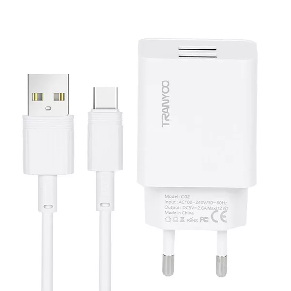 شارژر دیواری 14 وات ترانیو مدل T-C02 به همراه کابل USB-C