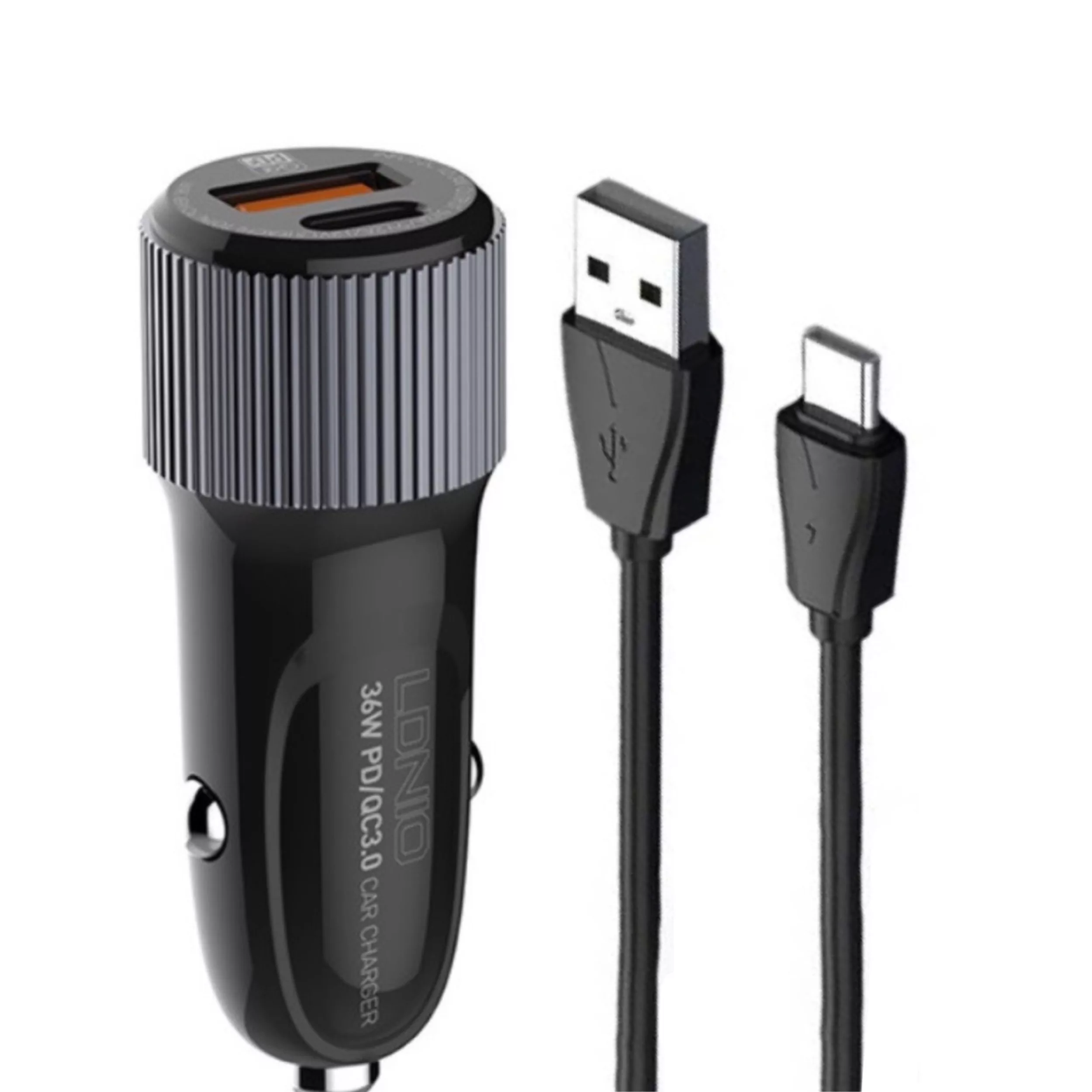 شارژر فندکی 36 وات الدینیو مدل C510 به همراه کابل تبدیل USB-C