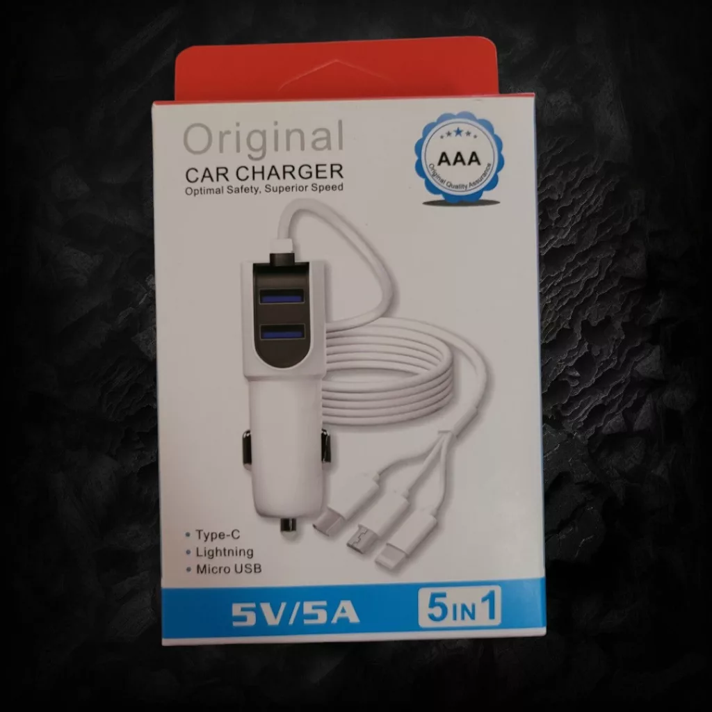 شارژر فندکی 25 وات مدل 5V به همراه کابل تبدیل USB به MICROUSB/USB-C/لایتنینگ