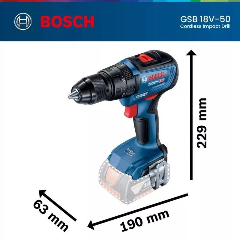 پیچ گوشتی شارژی چکشی بوش مدل براشلس هوشمند کد GSB 18V-50 EC