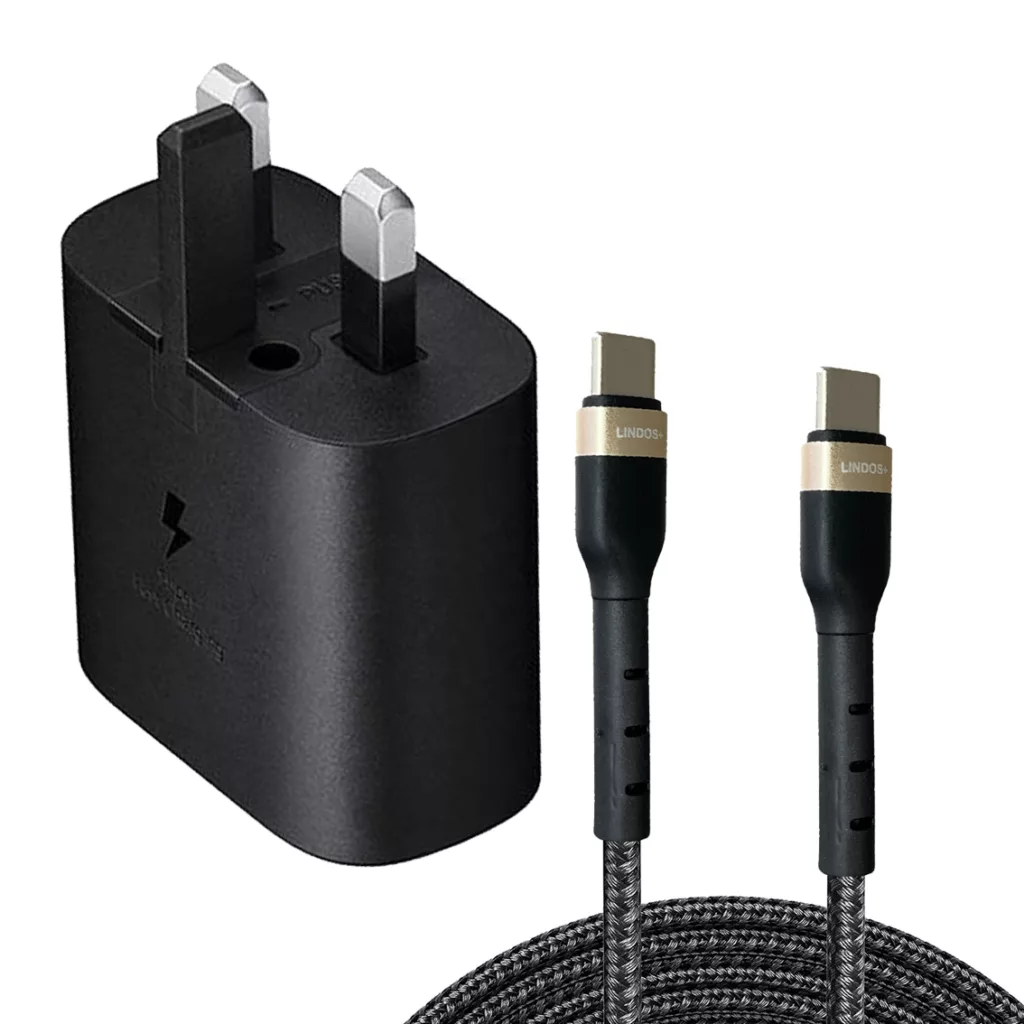 شارژر دیواری 25 وات لیندوس پلاس مدل Galaxy S23 FE با کابل USB-C