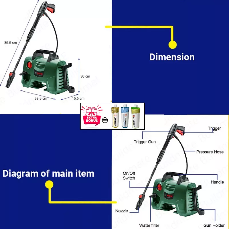 کارواش ذغالی 110 بار 1300 وات بوش مدل AQ110-Easy Extra Shampoo