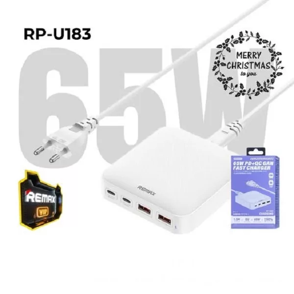 شارژر رومیزی 166 وات ۴ پورت ریمکس مدل RP-U183 به‌همراه کابل برق