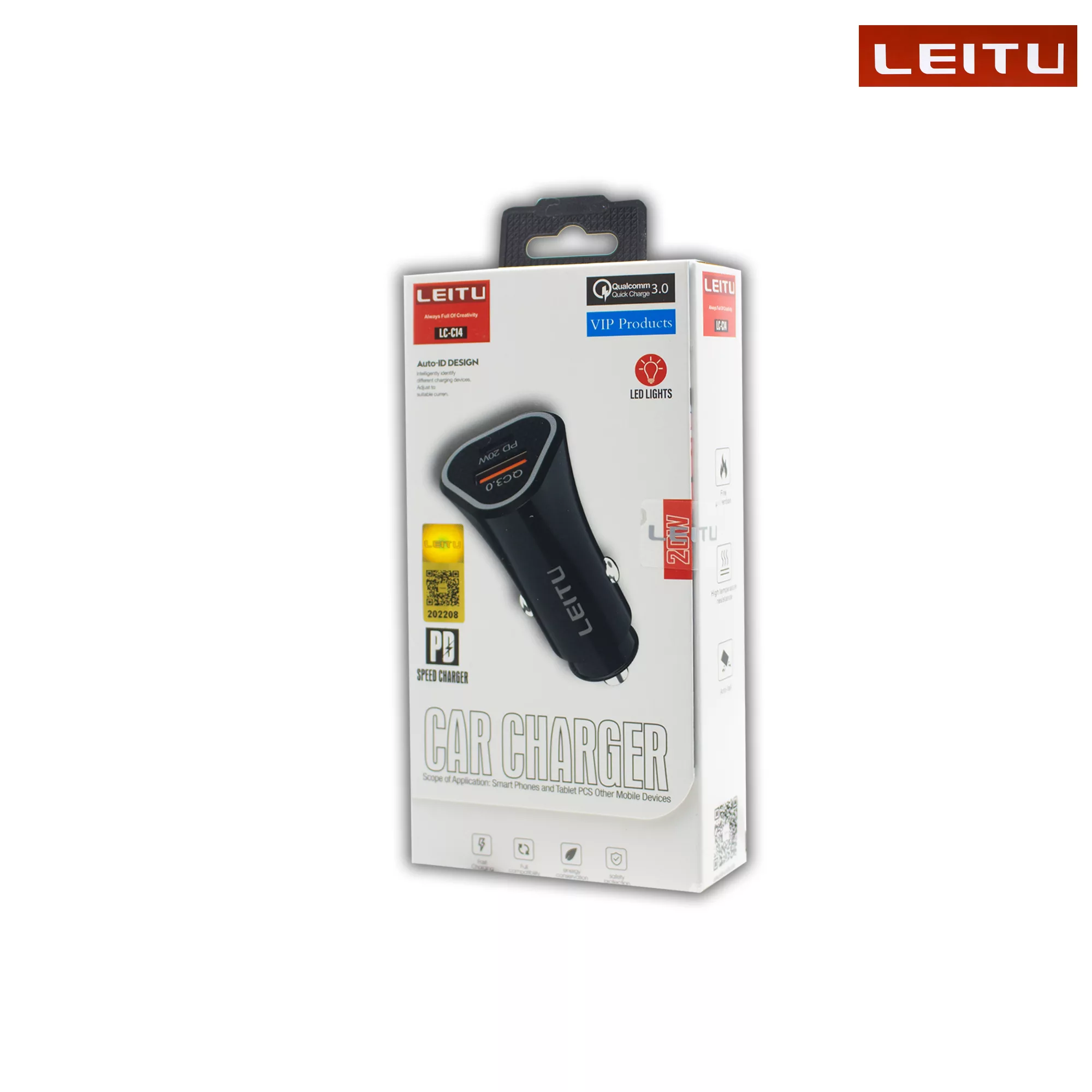 شارژر فندکی 20 وات لیتو مدل LC-C14 به همراه کابل تبدیل لایتنینگ