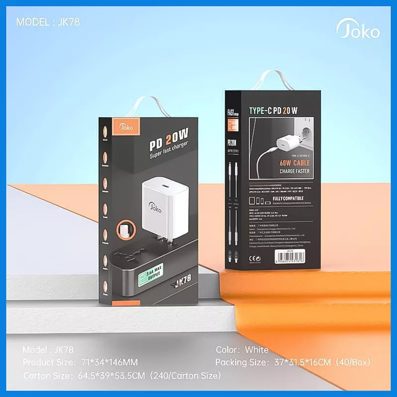 شارژر دیواری 20 وات جوکو مدل JK78-PX12 به همراه کابل تبدیل usb-C