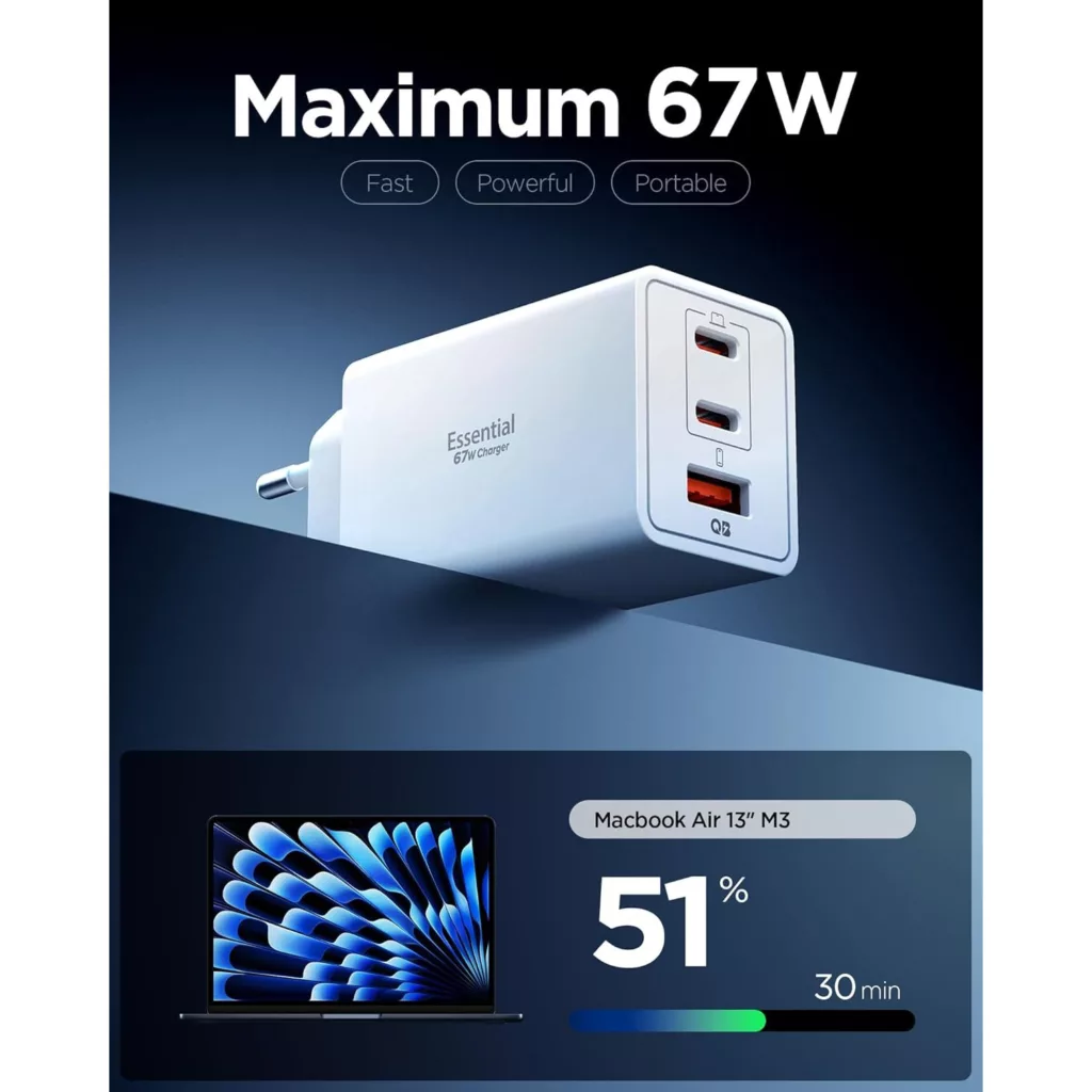 شارژر دیواری 67 وات سه پورت اسپیگن مدل EE673EU