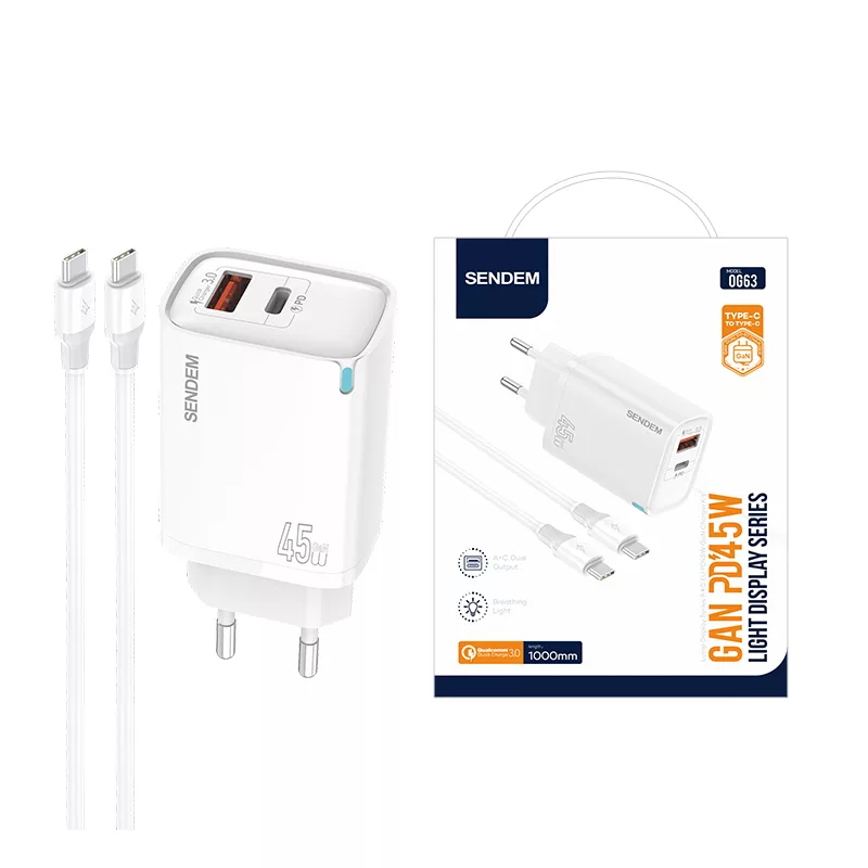 شارژر دیواری 45 وات سندم مدل S23 ULTRA به همراه کابل تبدیل USB-C