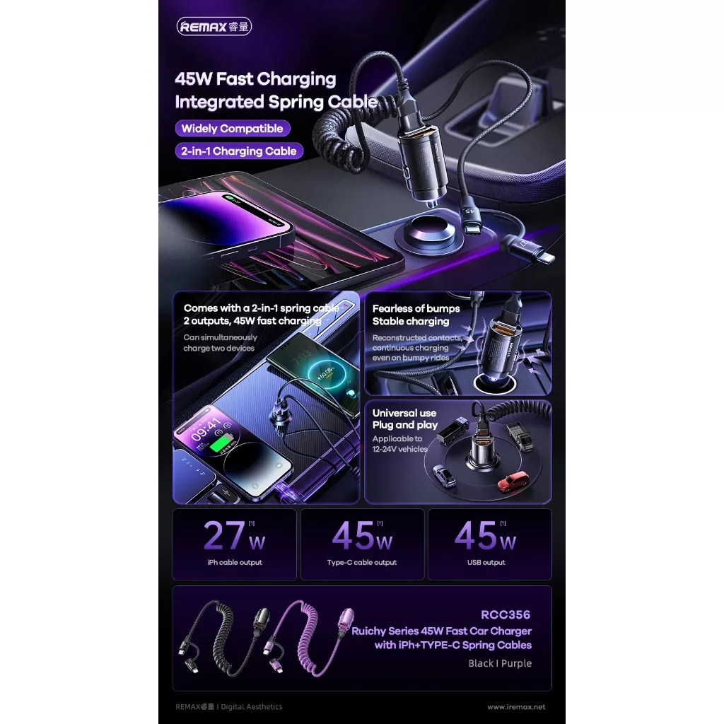 شارژر فندکی 45 وات ریمکس مدل RCC356