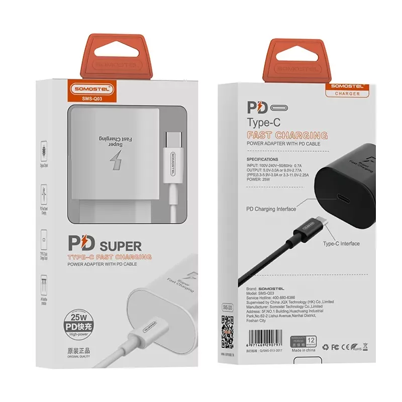 شارژر دیواری 25 وات سوموس تل مدل A16 FAST Q03 به همراه کابل USB-C