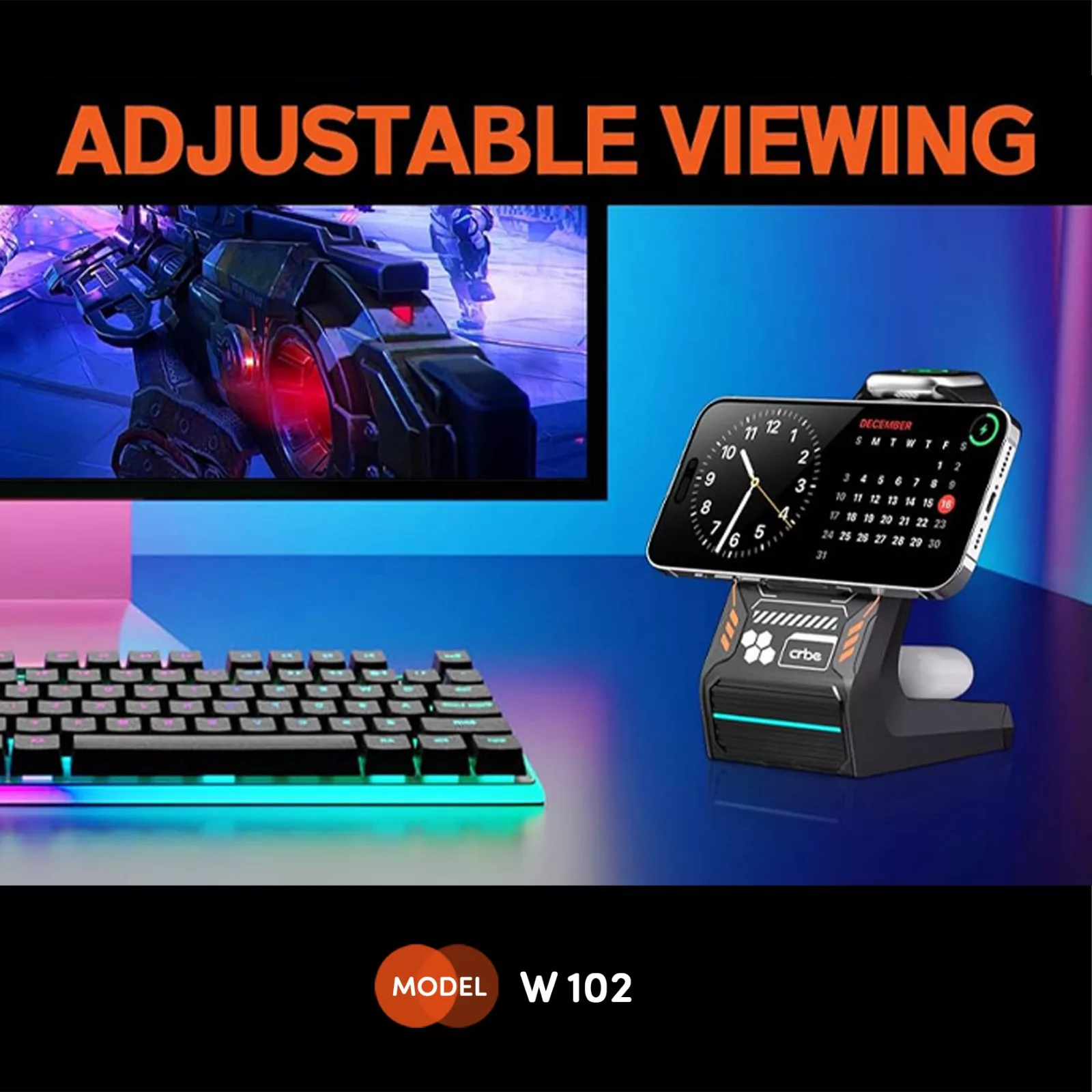 شارژر  رو میزی بی سیم 15وات  کربی مدل  W102 3IN1