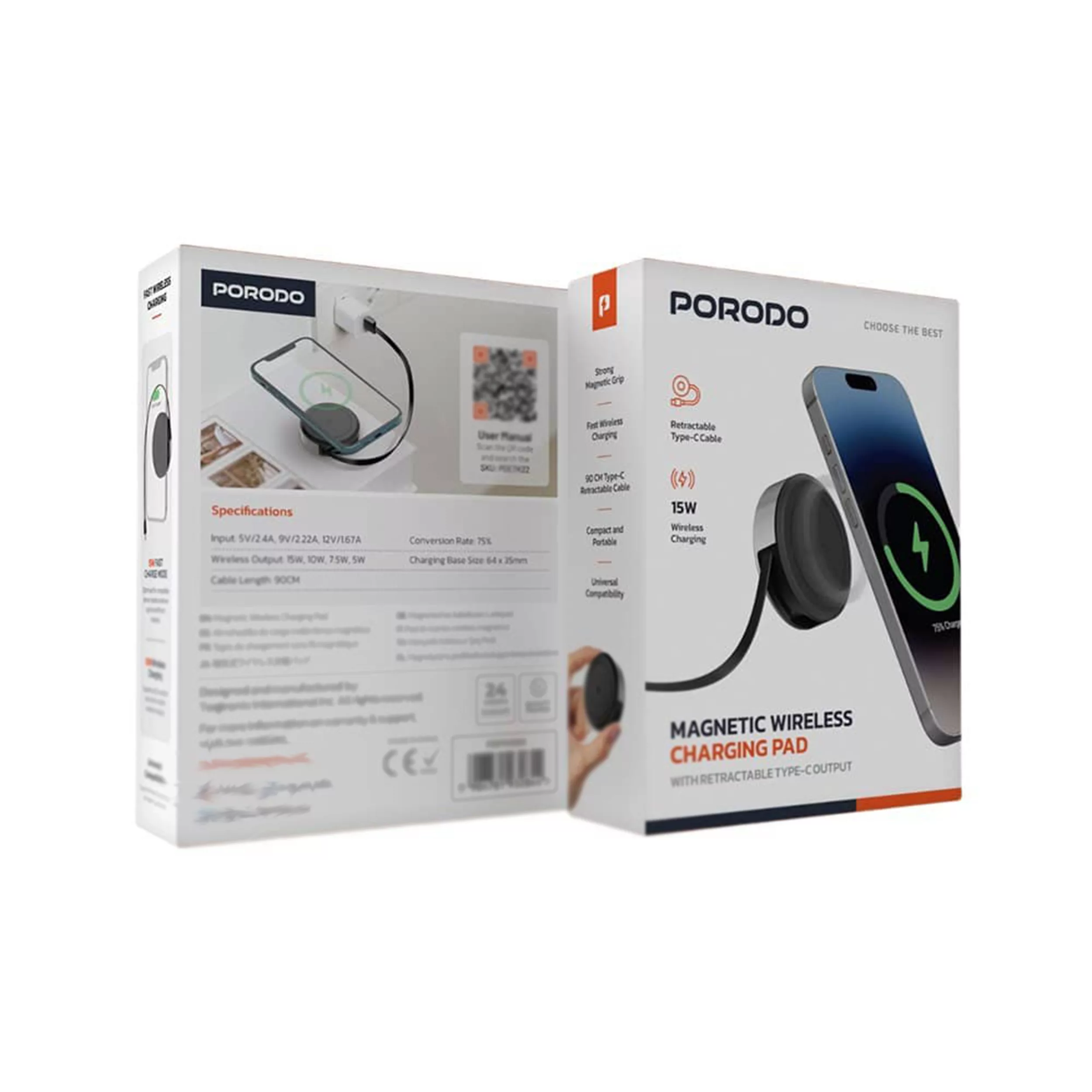 شارژر بی‌سیم 15 وات پرودو مدل  PDATK22BK طول 1 متر