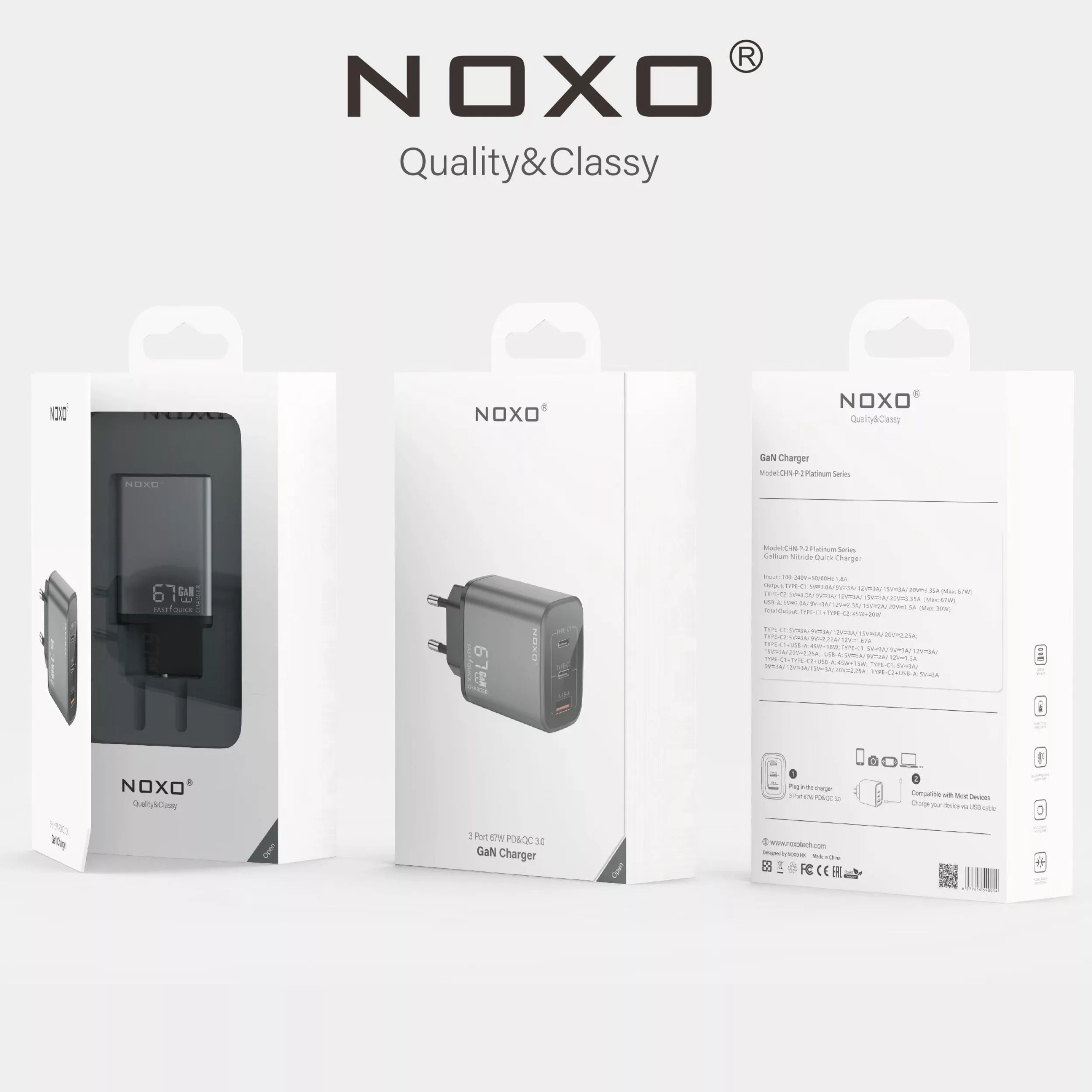 شارژر دیواری 67 وات سه پورت نوکسو مدل CHN-P-2