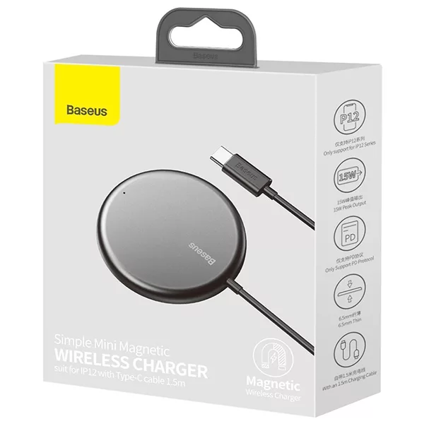 شارژر بی سیم باسئوس مدل Simple Mini Magnetic Wireless Charger WX01-JKF