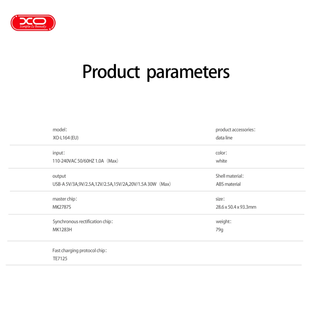 شارژر دیواری 30 وات ایکس او مدل L164 EU به همراه کابل تبدیل USB-C به USB