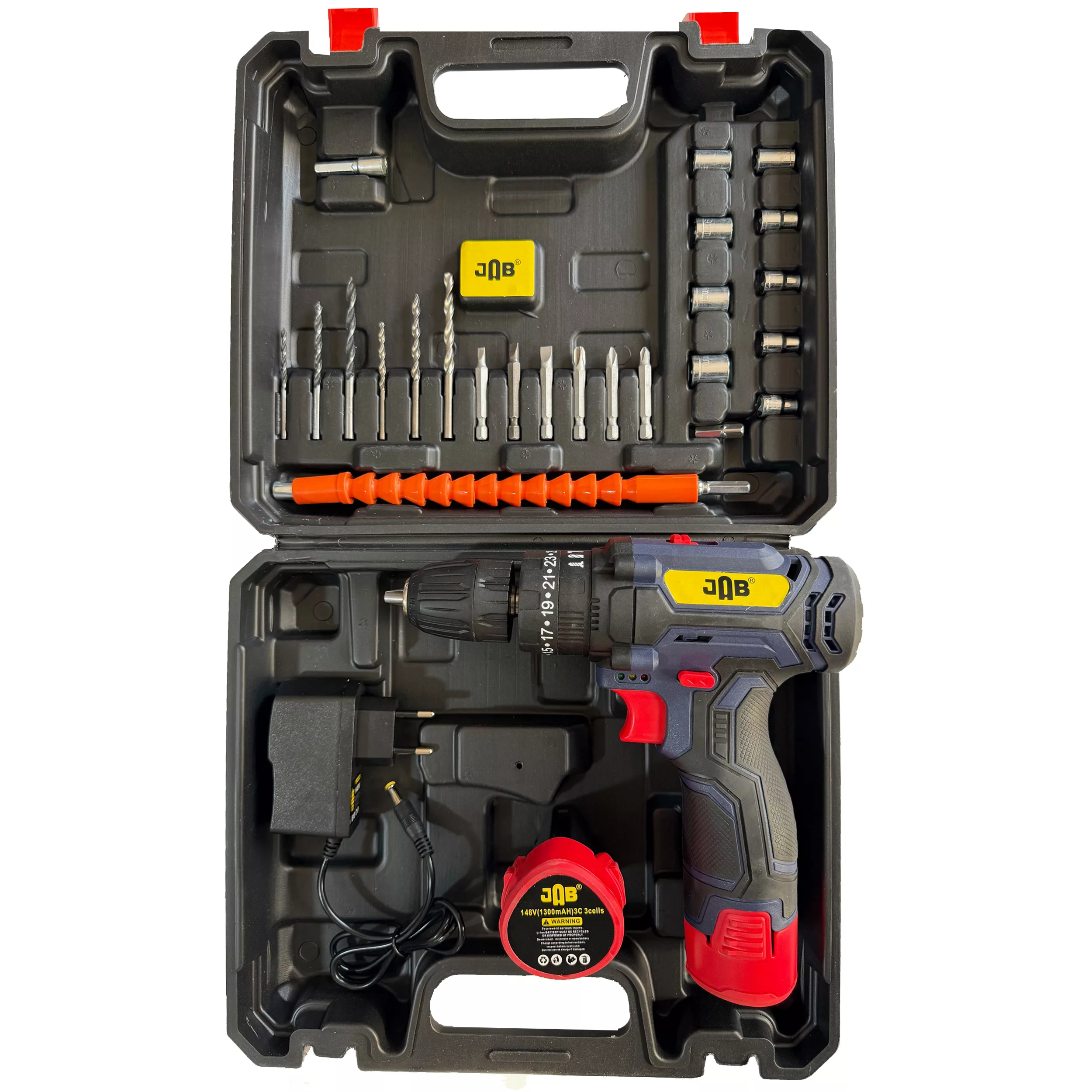 پیچ گوشتی چکشی شارژی 10 میلی متری 148ولت جاب مدل JB-148 AV Industrial مجموعه 40 عددی