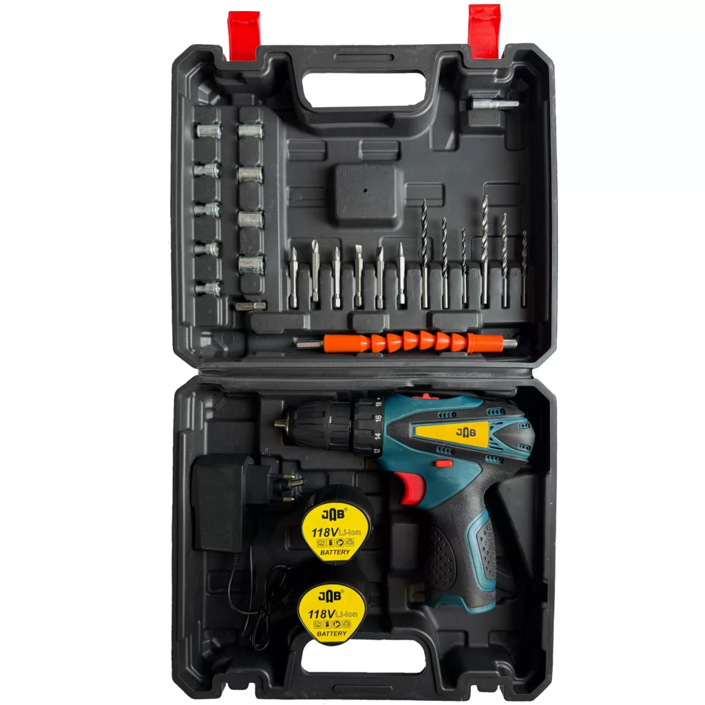 پیچ گوشتی شارژی 118 ولت سه نظام 10 میلیمتری جاب مدل JB-118 CROSS Mini مجموعه 40 عددی