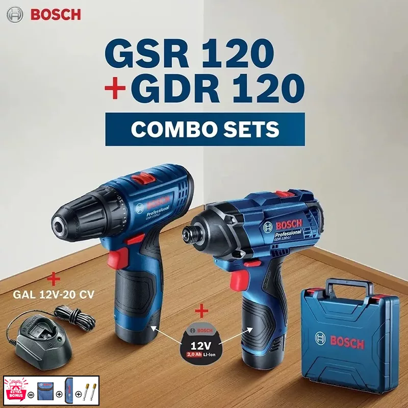 دریل پیچ گوشتی و بکس شارژی بوش مدل حرفه ای GDR 120 Li + GSR 120 Li Professional