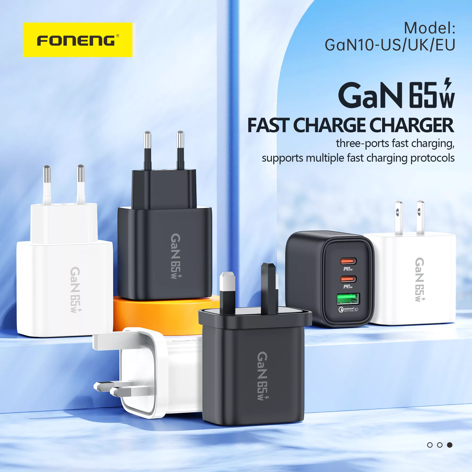 شارژر دیواری 65 وات فوننگ مدل GaN Fast Charger به همراه کابل USB-C