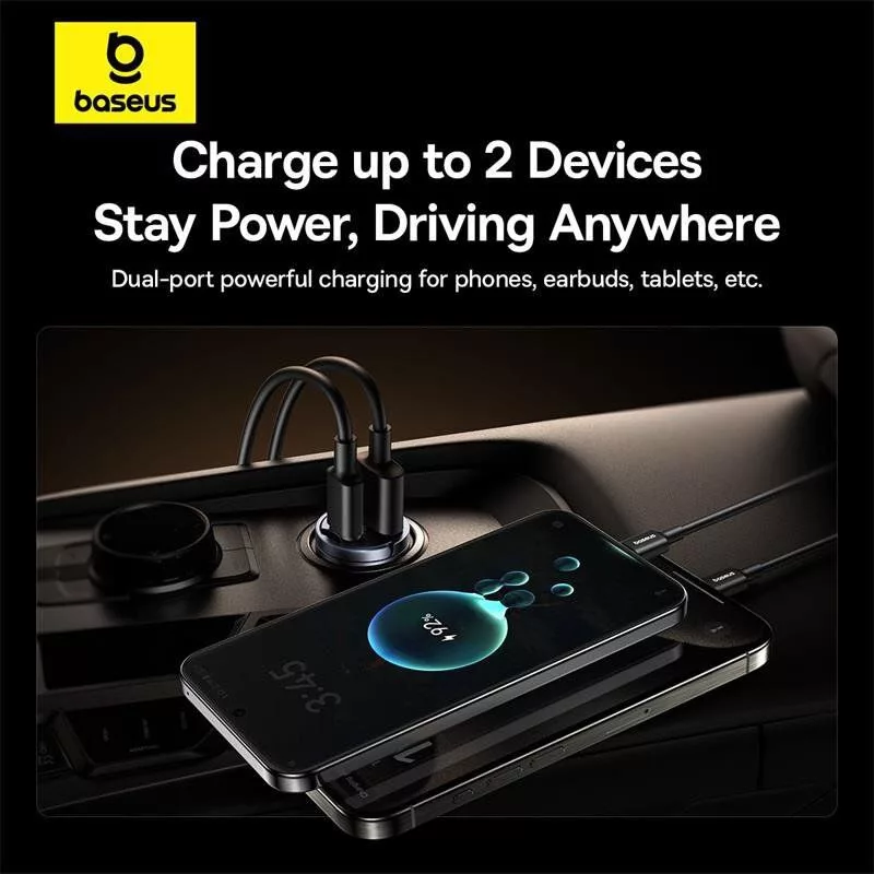 شارژر فندکی 30 وات دو پورت بیسوس مدل Tiny Star VCHXX-UC