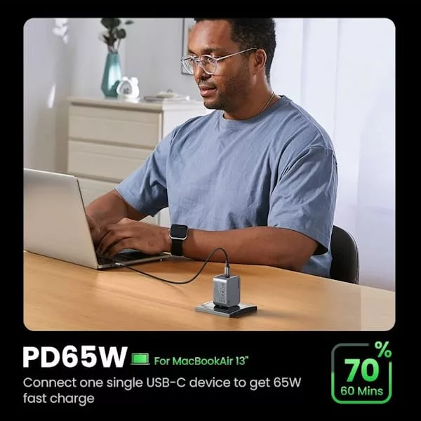 شارژر دیواری 65 وات یوگرین مدل X755 کد 25871 همراه با کابل USB-C