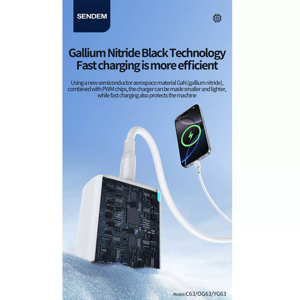 شارژر دیواری 45 وات سندم مدل OG63 به همراه کابل تبدیل USB-C