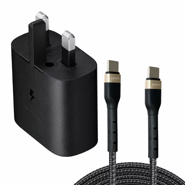 شارژر دیواری 25 وات لیندوس مدل Galaxy A52 به همراه کابل تبدیل USB-C