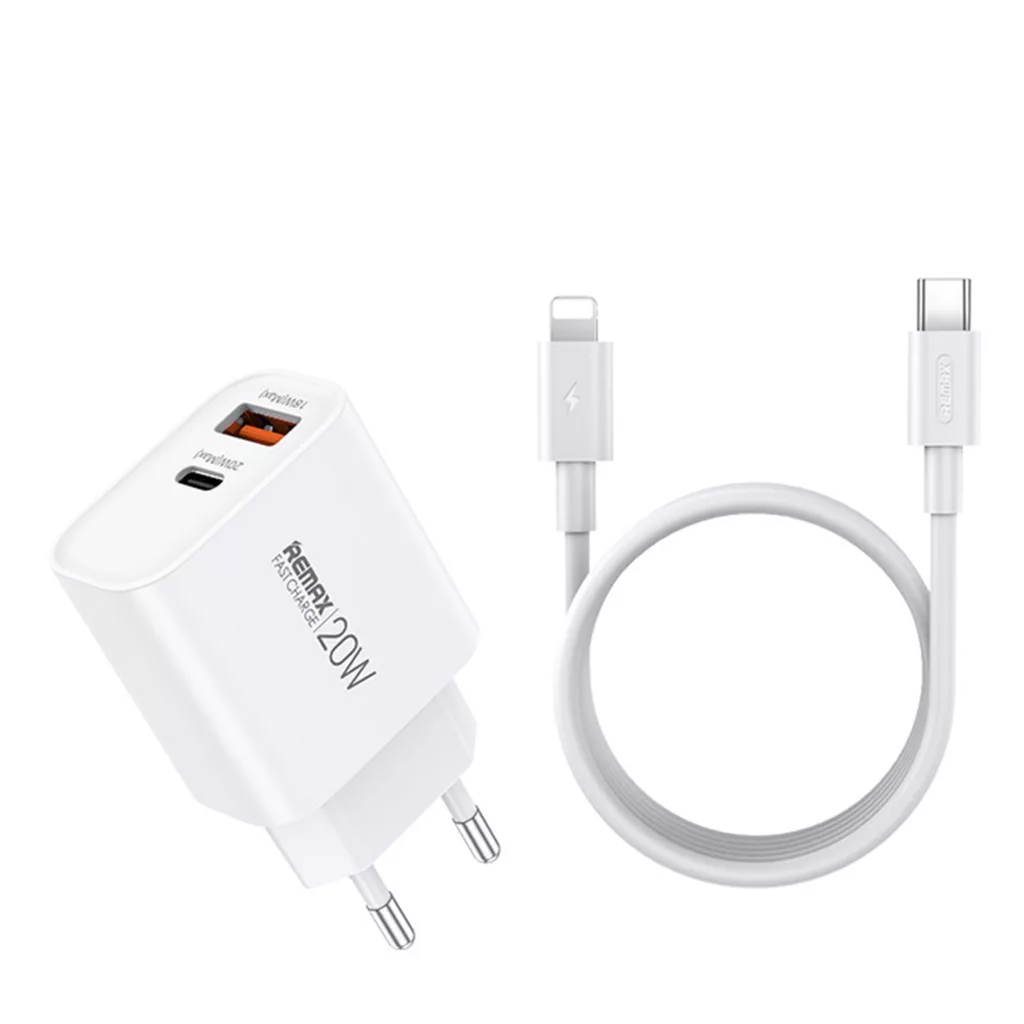 شارژر دیواری 20 وات ریمکس مدل RP-U120 EU به همراه کابل لایتنینگ