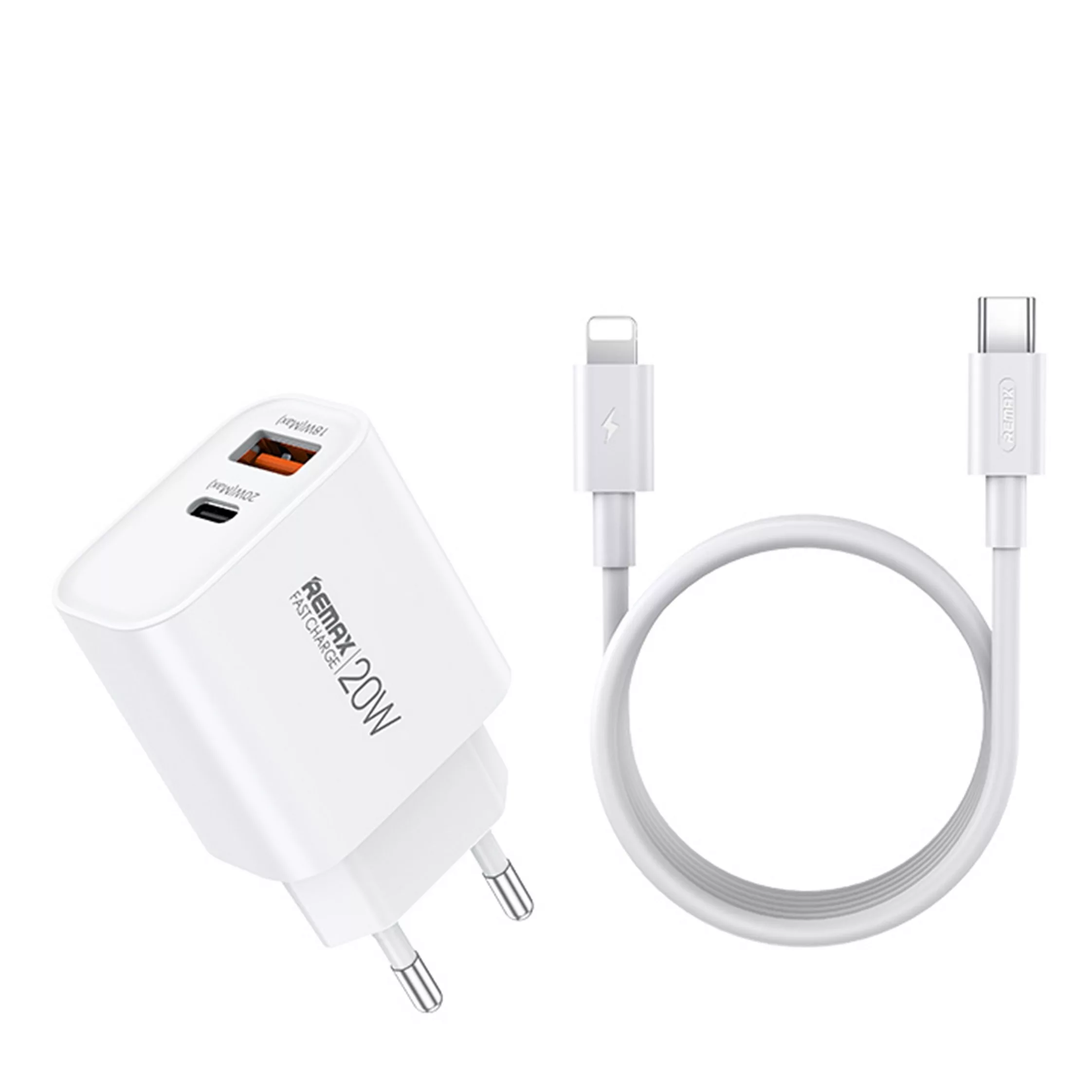 شارژر دیواری 20 وات ریمکس مدل RP-U120 EU به همراه کابل لایتنینگ