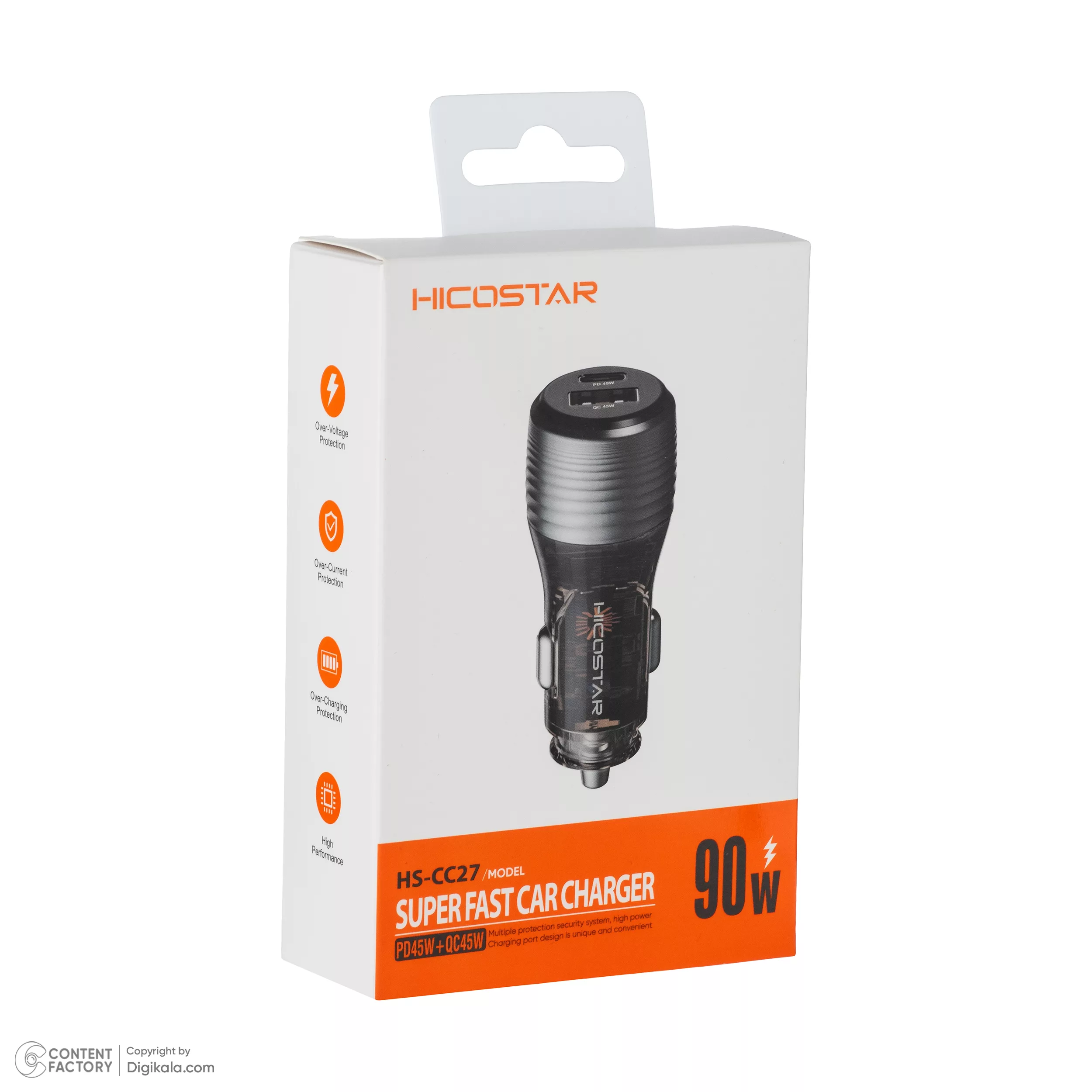 شارژر فندکی 90 وات دو پورت هایکواستار مدل HS-CC27