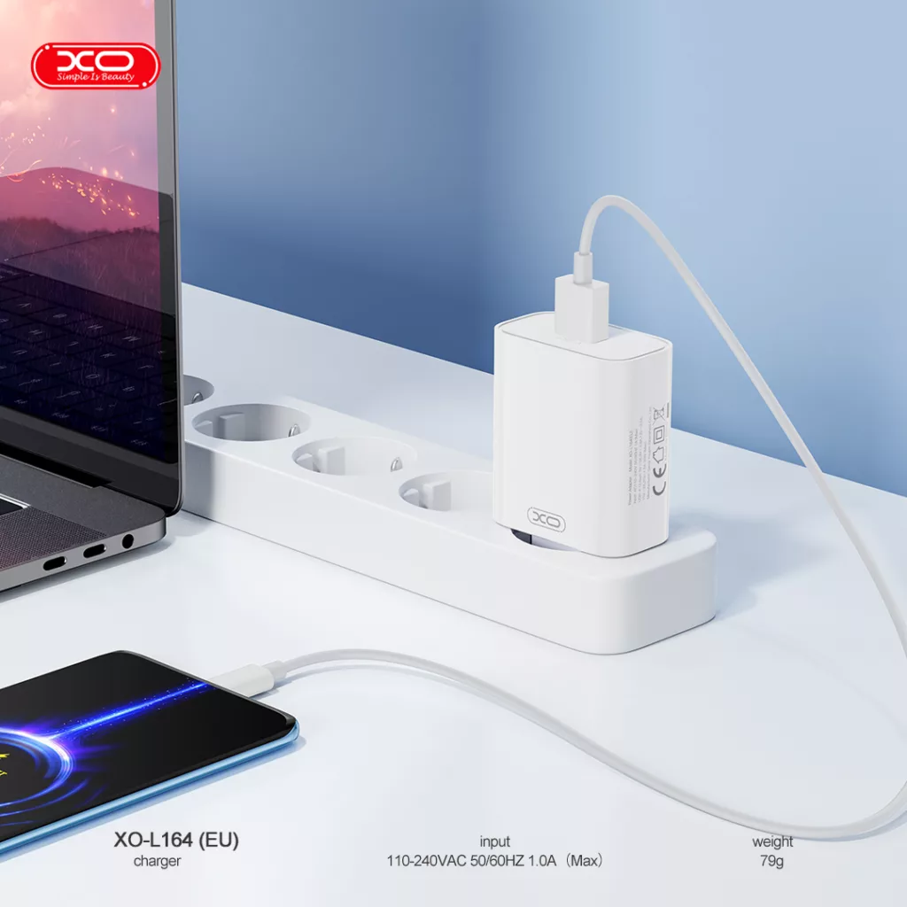 شارژر دیواری 30 وات ایکس او مدل L164 EU به همراه کابل تبدیل USB-C به USB
