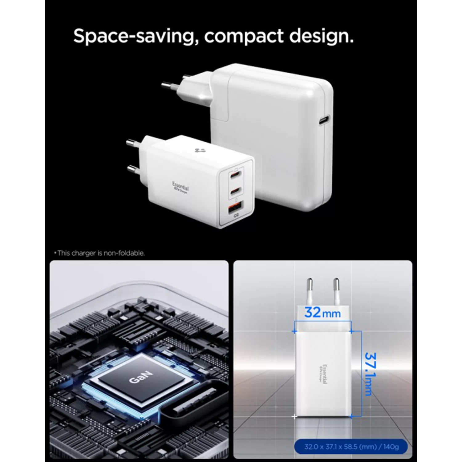 شارژر دیواری 67 وات سه پورت اسپیگن مدل EE673EU