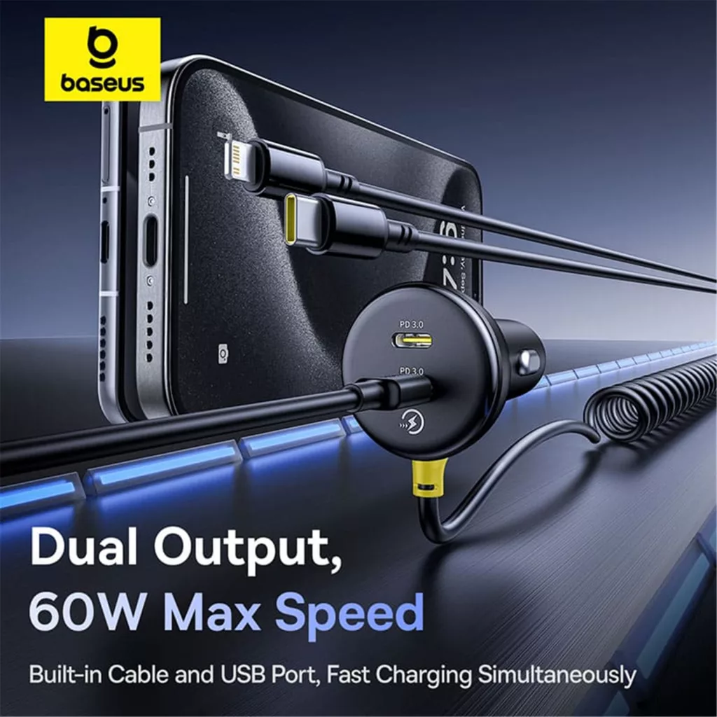 شارژر فندکی 60 وات دو پورت بیسوس مدل BSCC-UC-CL