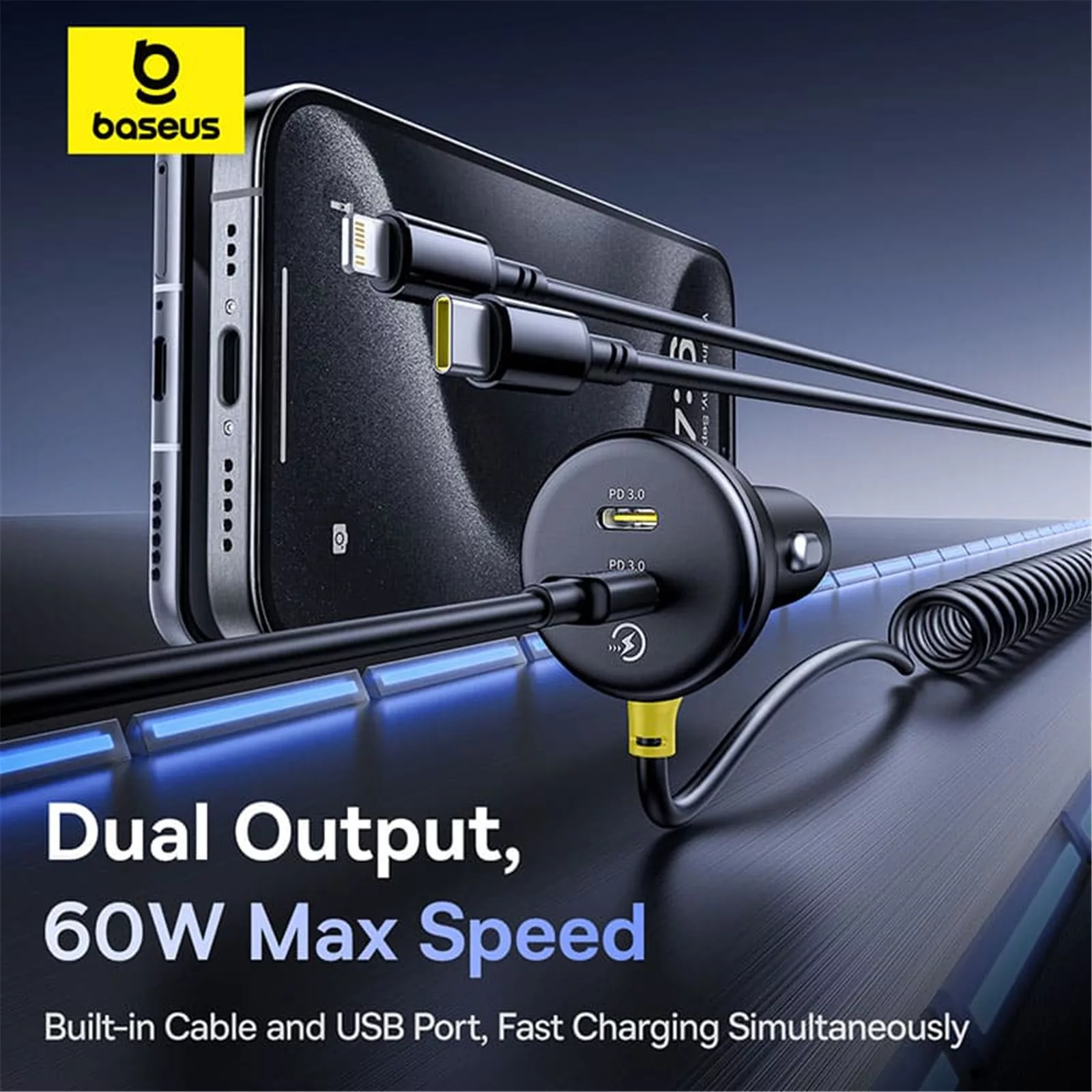 شارژر فندکی 60 وات دو پورت بیسوس مدل BSCC-UC-CL