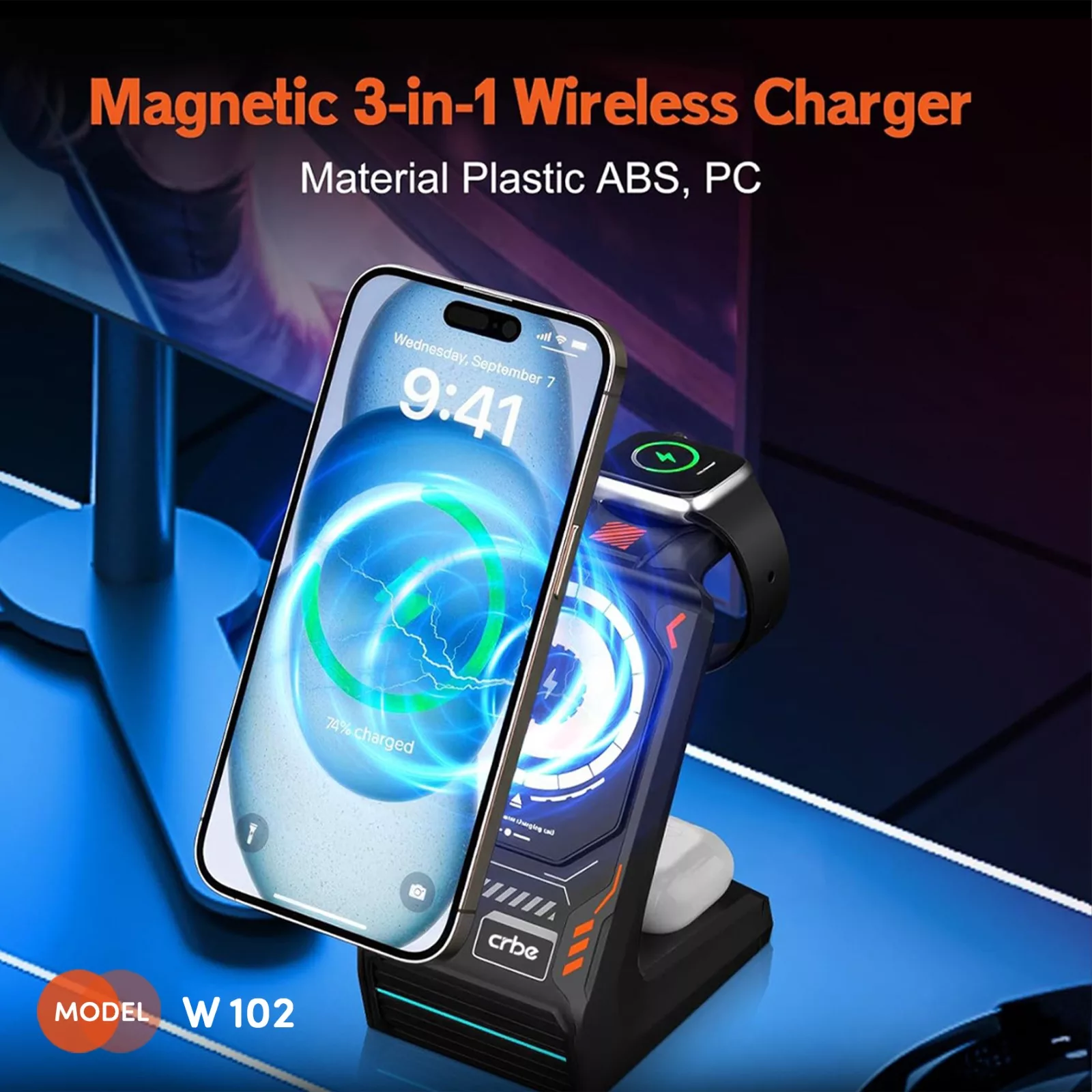 شارژر  رو میزی بی سیم 15وات  کربی مدل  W102 3IN1