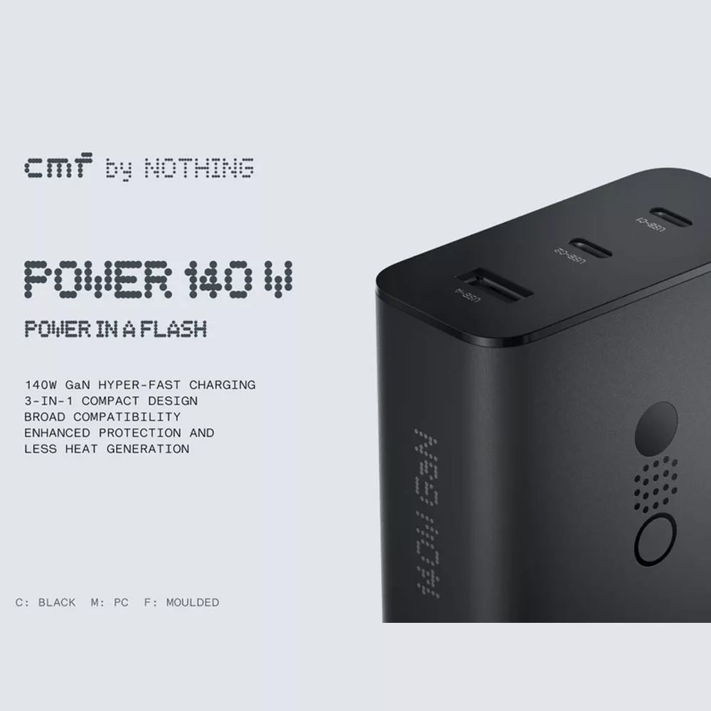 شارژر دیواری 140 وات سه پورت ناتینگ مدل CMF Power 140W GaN به همراه کابل USB-C به طول 1.5 متر