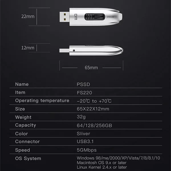 فلش مموری دی ام USB3.1 مدل FS220 ظرفیت 128 گیگابایت