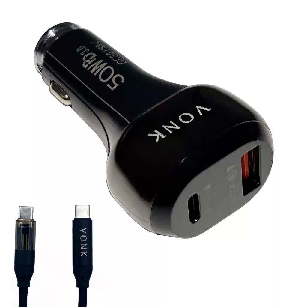 شارژر فندکی 50 وات وونک مدل VC–50 به همراه کابل usb-C