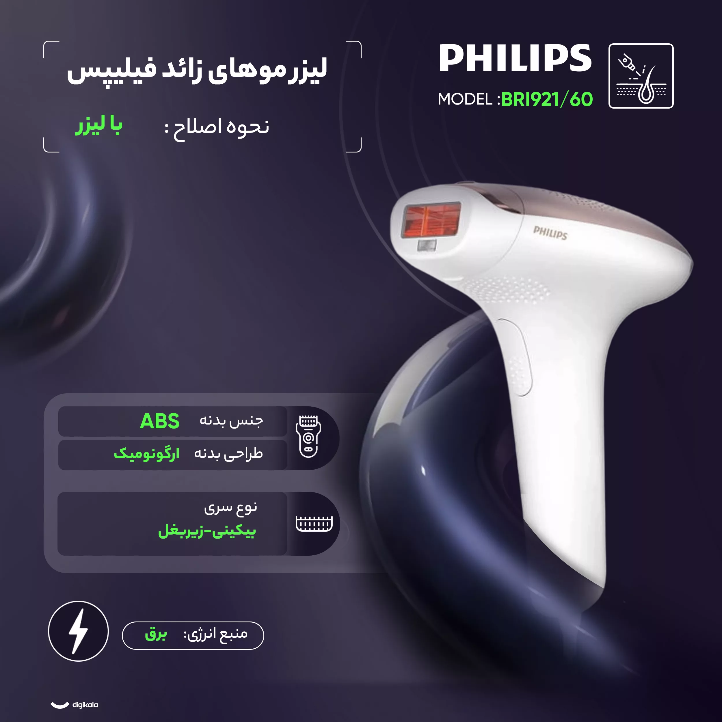 ست لیزر و ماشین اصلاح موی صورت فیلیپس مدل BRI921/60