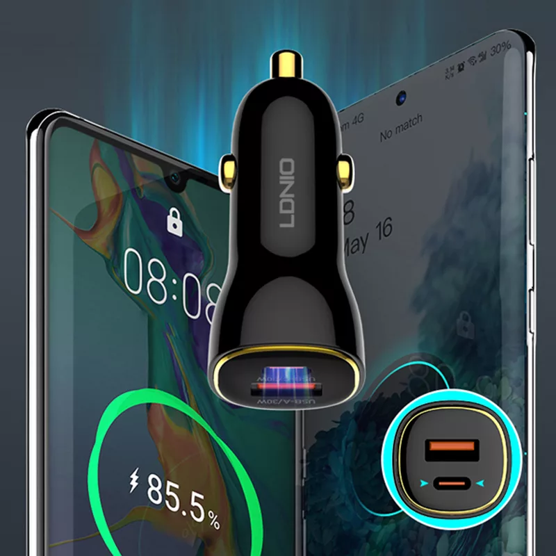 شارژر فندکی 60 وات الدینیو مدل C103 به همراه کابل USB-C