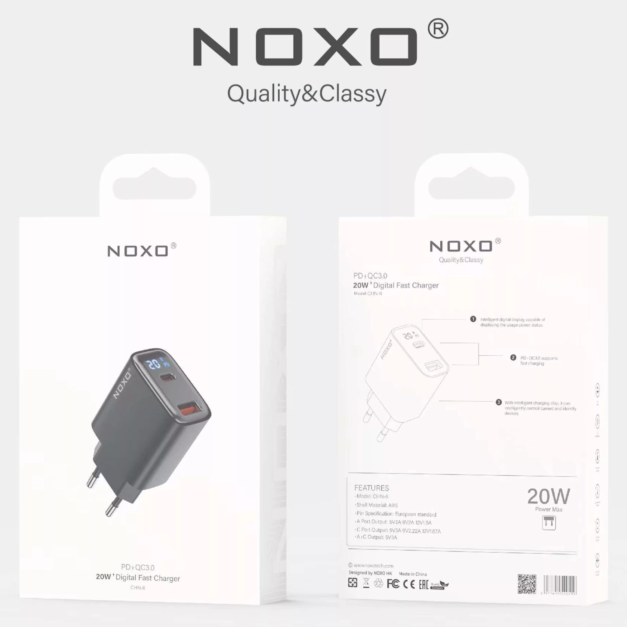 شارژر دیواری 20 وات دو پورت نوکسو مدل CHN-6 EU|