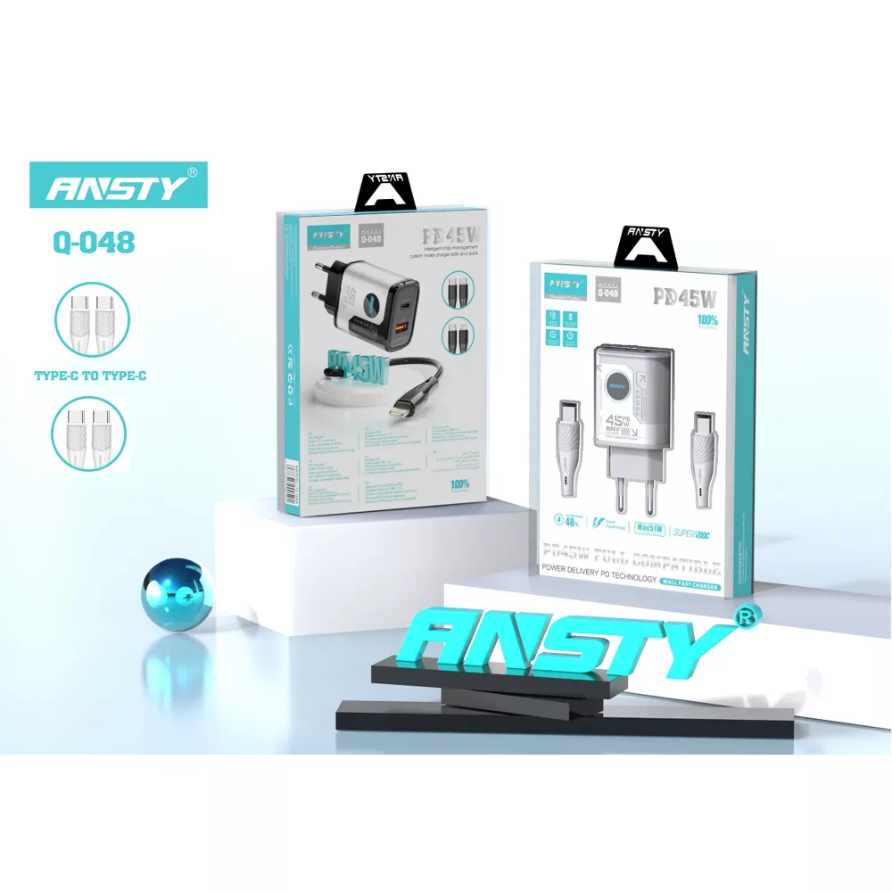 شارژر دیواری 45 وات انستی مدل Q048 به همراه کابل تبدیل USB-C