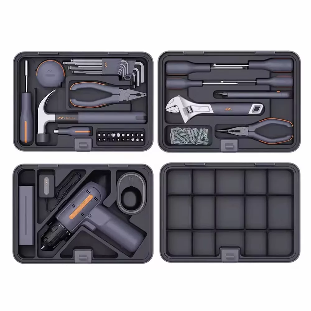 پیچ گوشتی شارژی ۱۲ ولت جیمی هوم مدل JIMIBOX X4-ABCD مجموعه 61 عددی