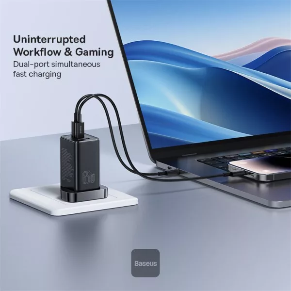 شارژر دیواری 65 وات بیسوس مدل CCGAN65UK به همراه کابل USB-C