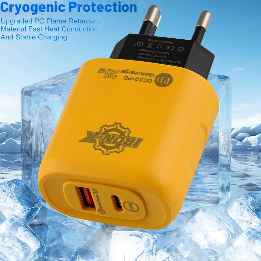 شارژر دیواری 25 وات دو پورت آیرون ایکس مدل PDQC30 به همراه کابل تبدیل USB/USB-C به لایتنینگ/USB-C طول 1.5 متر