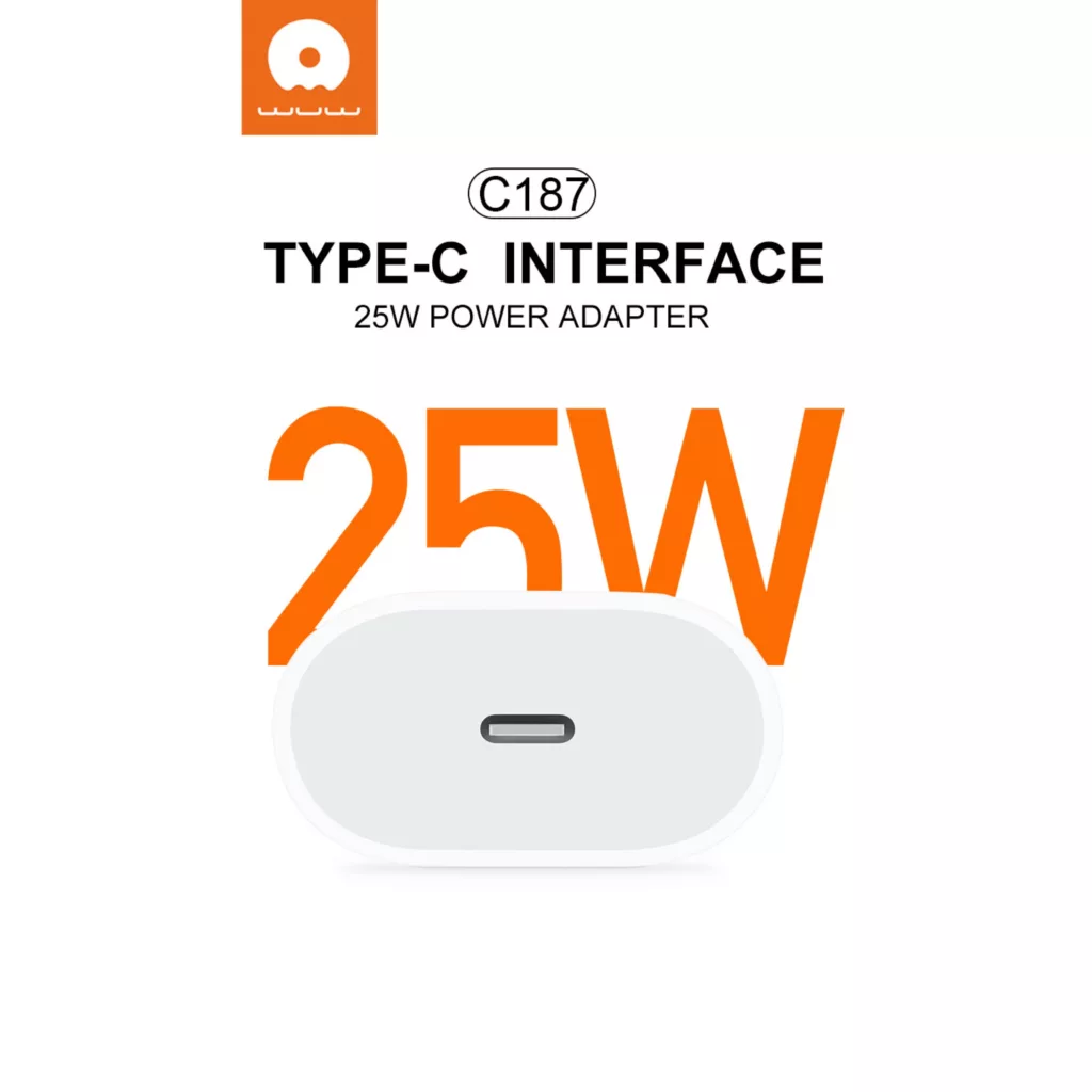 شارژر دیواری 25 وات دبلیو یو دبلیو مدل C187 به همراه کابل تبدیل USB-C
