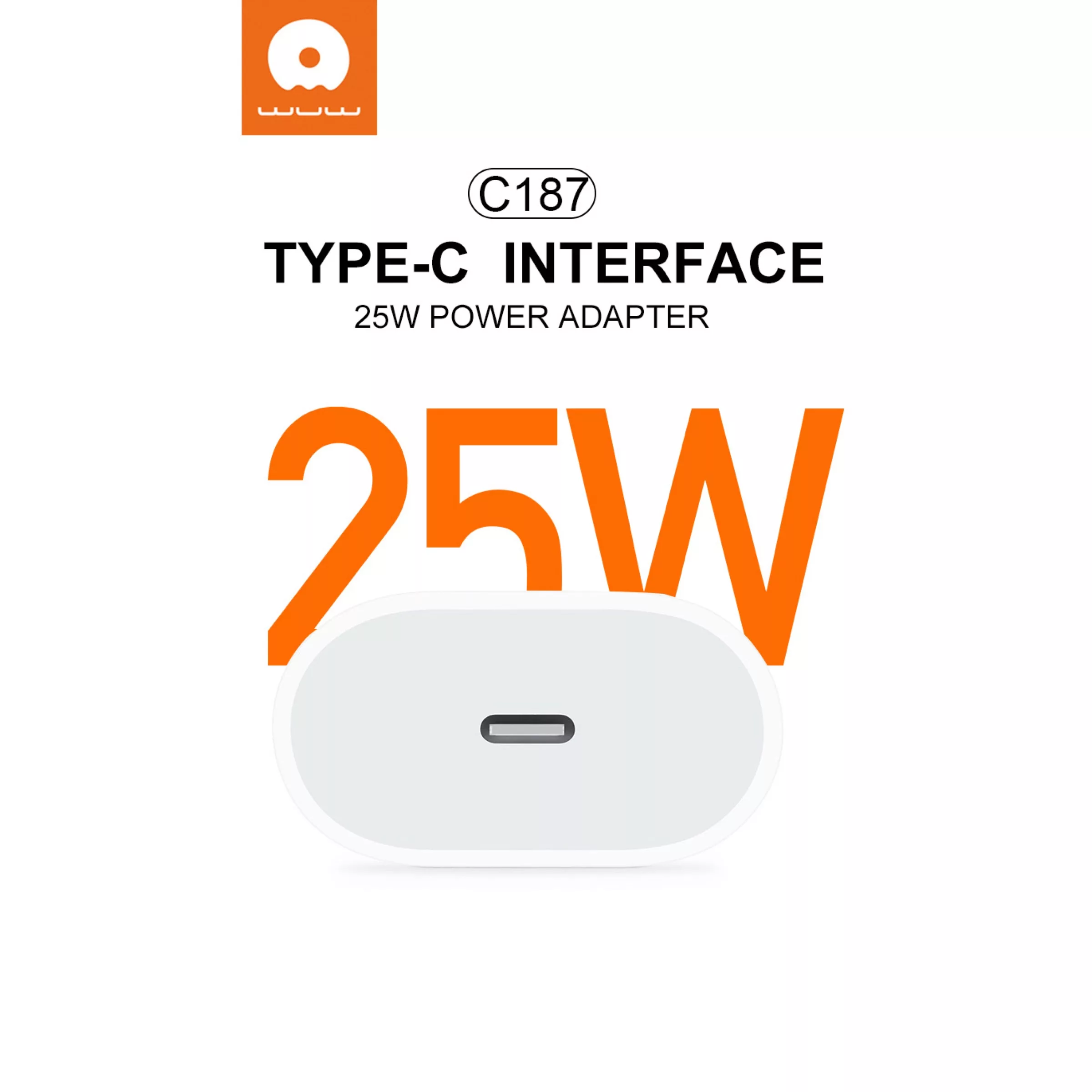 شارژر دیواری 25 وات دبلیو یو دبلیو مدل C187 به همراه کابل تبدیل USB-C