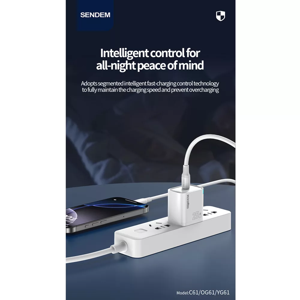 شارژر دیواری 25 وات سندم مدل A55 SUPERFAST به همراه کابل تبدیل USB-C